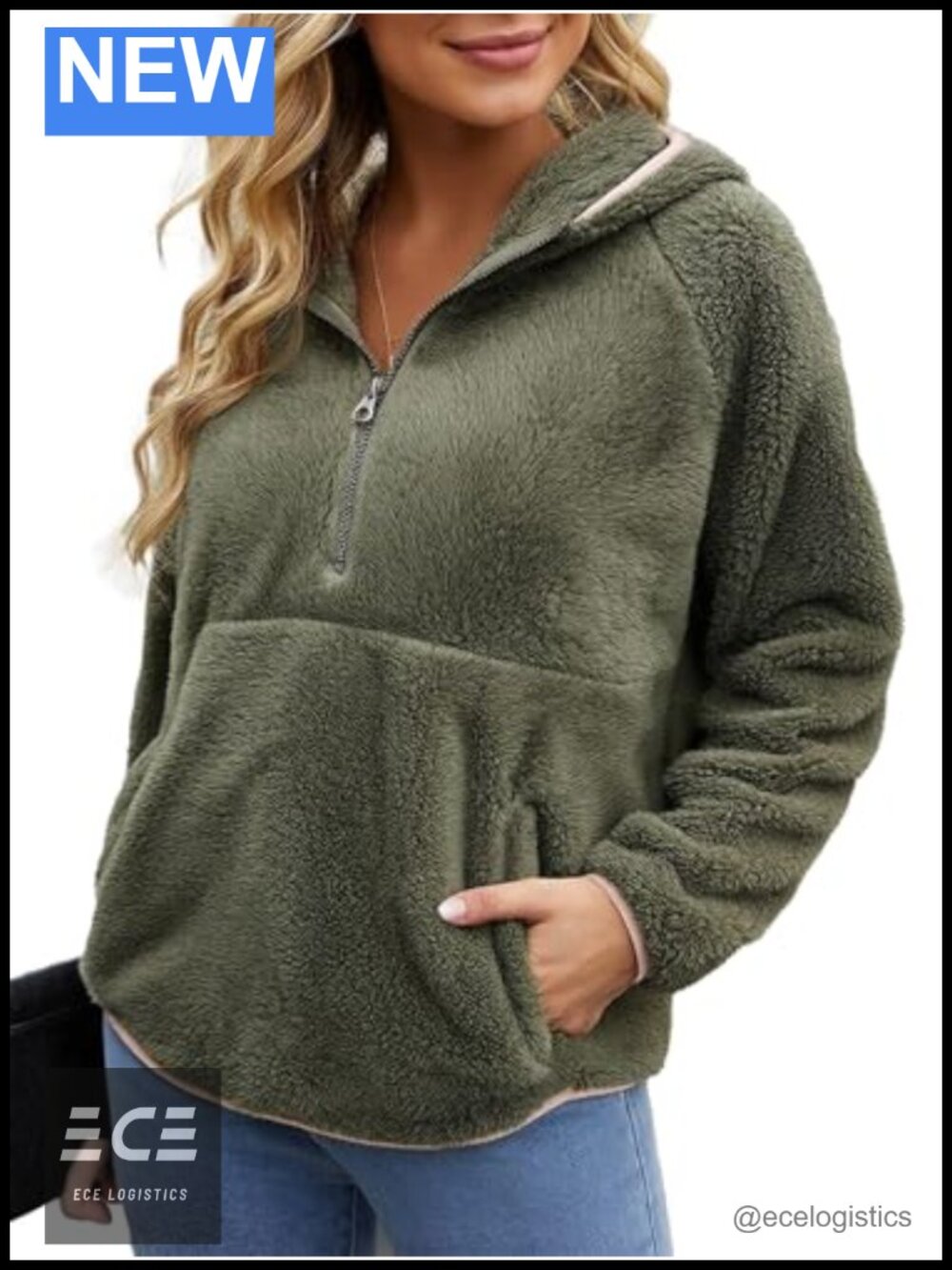 Sherpa Fleece Hoodie Pullover Sweatshirt with Zipper Kangaroo Pockets